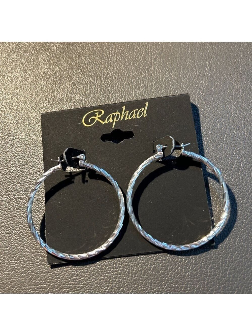 Raphael Silvertone Hoop Earrings New on Card